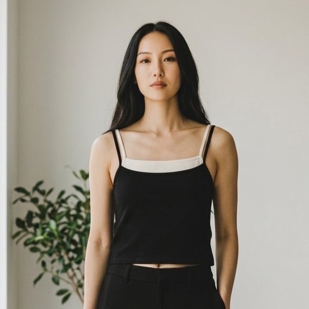 Edikted Layered Camisole Women Small Black White Contrast Double Strap
